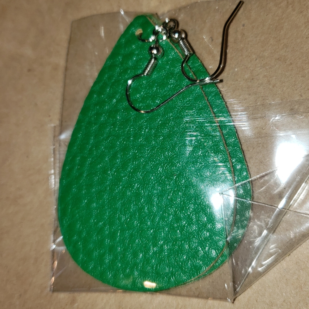 Kelly green faux leather earrings